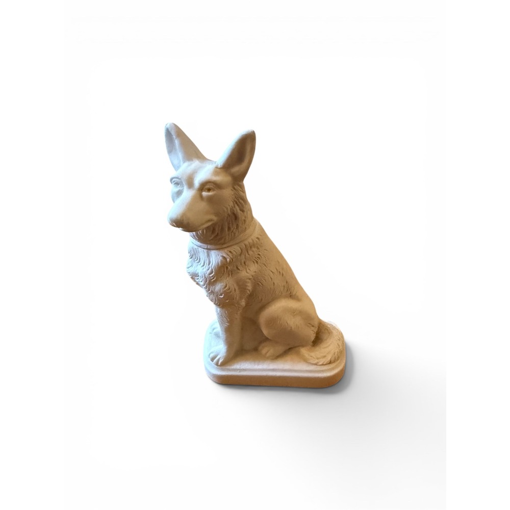Vintage 1944 German Shepherd Dog Figurine Chalkware Plaster Statue White shelf